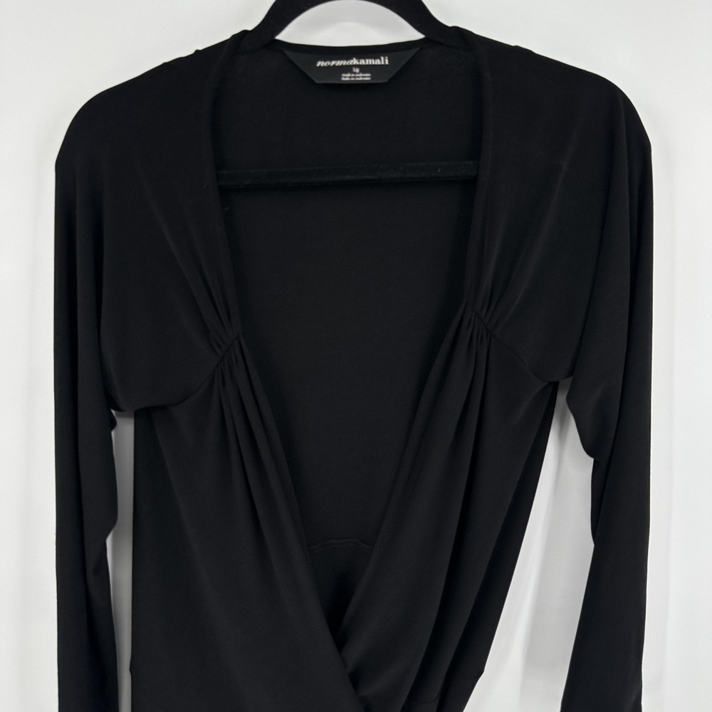 Norma Kamali Dress Womens Large Black Wrap Long Sleeve Ruched Jersey Midi Gown